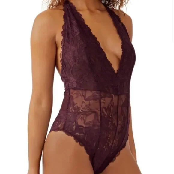 Free People Everyday Lace Bodysuit in Sugar Plum Size Small NWT - Picture 1 of 5